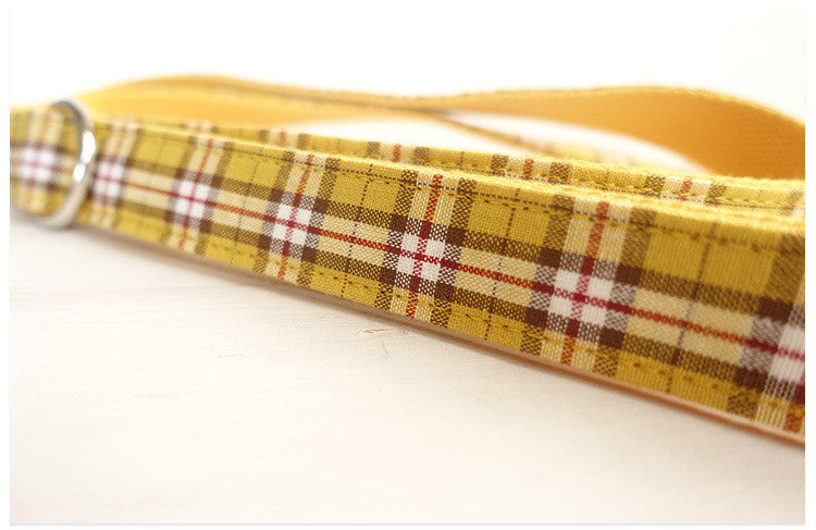 Yellow Plaid Dog Collar, Leash, and Bow Set