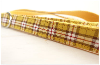 Yellow Plaid Dog Collar, Leash, and Bow Set