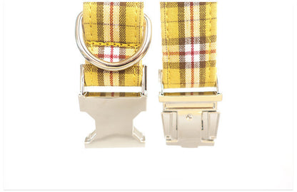 Yellow Plaid Dog Collar, Leash, and Bow Set