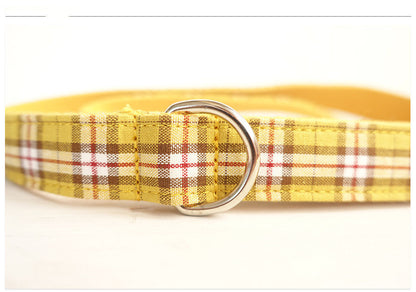 Yellow Plaid Dog Collar, Leash, and Bow Set