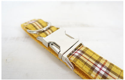 Yellow Plaid Dog Collar, Leash, and Bow Set