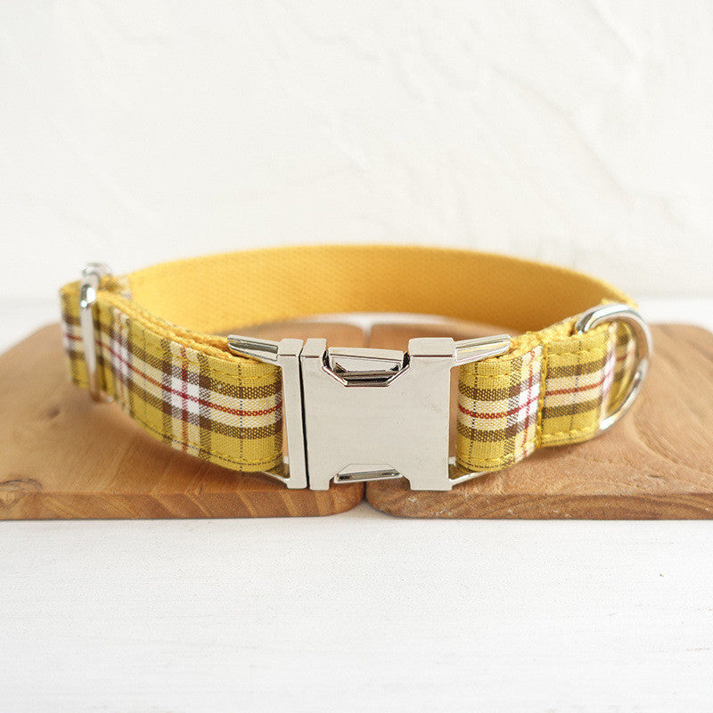 Yellow Plaid Dog Collar, Leash, and Bow Set