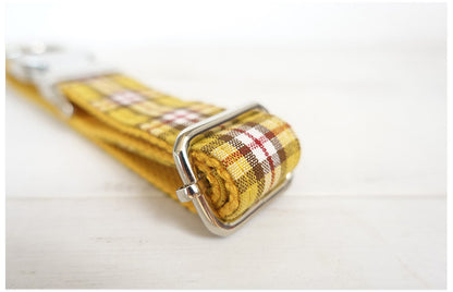 Yellow Plaid Dog Collar, Leash, and Bow Set