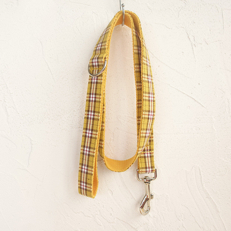 Yellow Plaid Dog Collar, Leash, and Bow Set