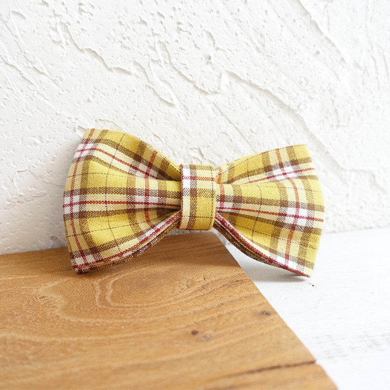 Yellow Plaid Dog Collar, Leash, and Bow Set